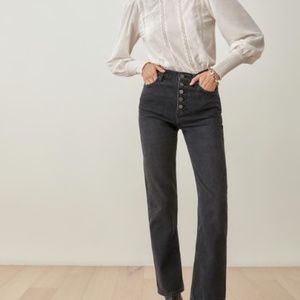 REFORMATION Cynthia Button Fly High Rise Straight Black/Grey Jeans 29